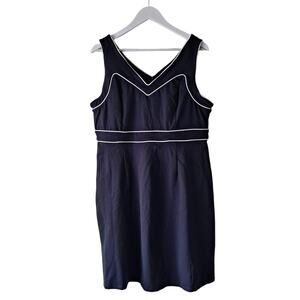 ModCloth Women's Navy & White V neck Sleeveless Dress W Piping Design - Size XL